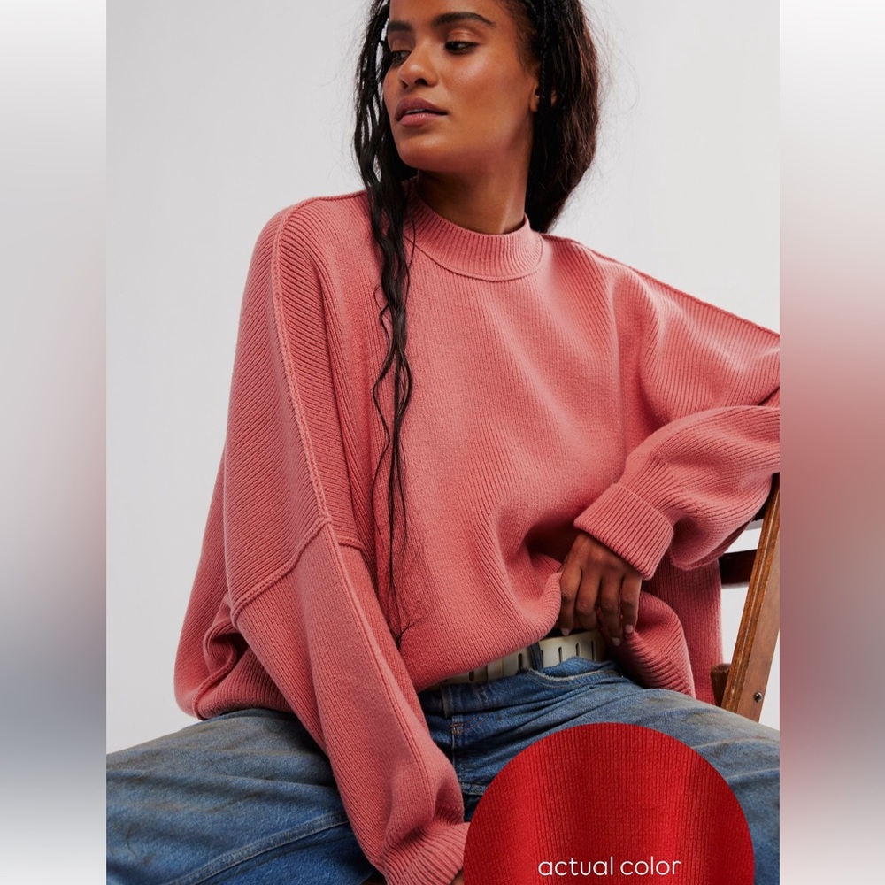 Free People Red Easy Street Crew Neck Sweater